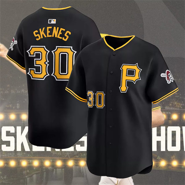  Youth Pittsburgh Pirates #30 Paul Skenes Nike Black Alternate Team Logo P Limited Player Jersey 