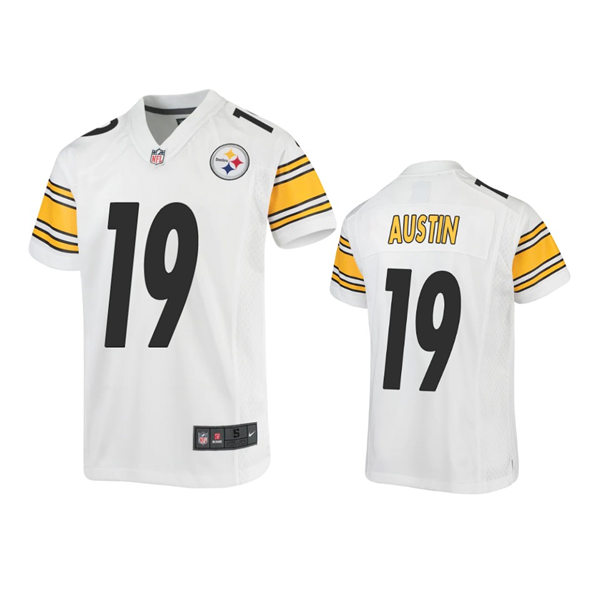  Youth Pittsburgh Steelers #19 Calvin Austin Nike White Limited Jersey 