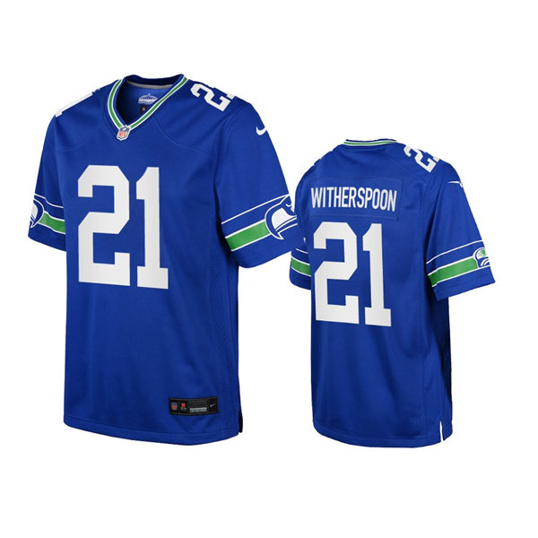 Youth Seattle Seahawks #21 Devon Witherspoon Royal Throwback Game Jersey 