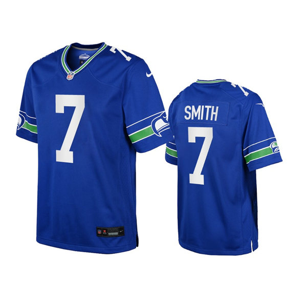  Youth Seattle Seahawks #7 Geno Smith Royal Throwback Game Jersey 