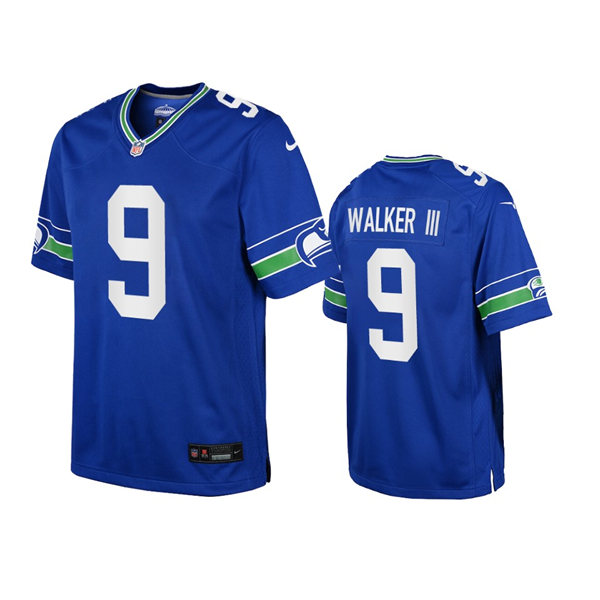  Youth Seattle Seahawks #9 Kenneth Walker III Royal Throwback Game Jersey 