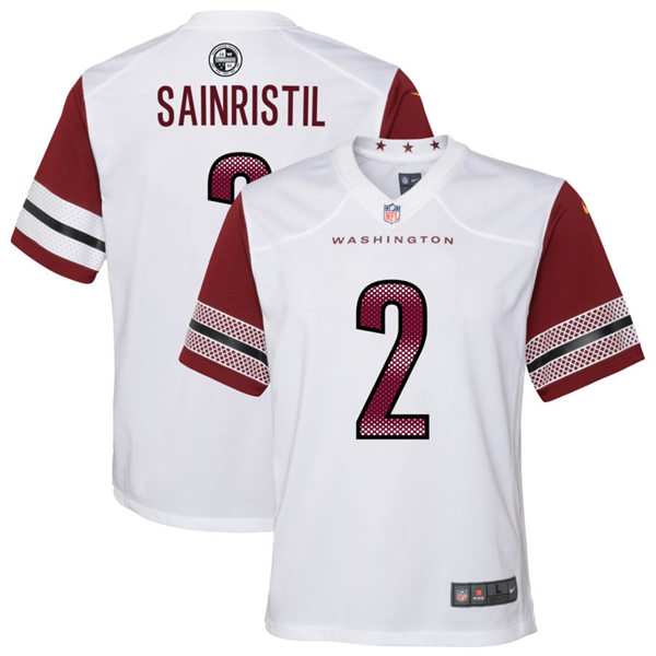  Youth Washington Commanders #2 Mike Sainristil Nike White Away Limited Jersey 