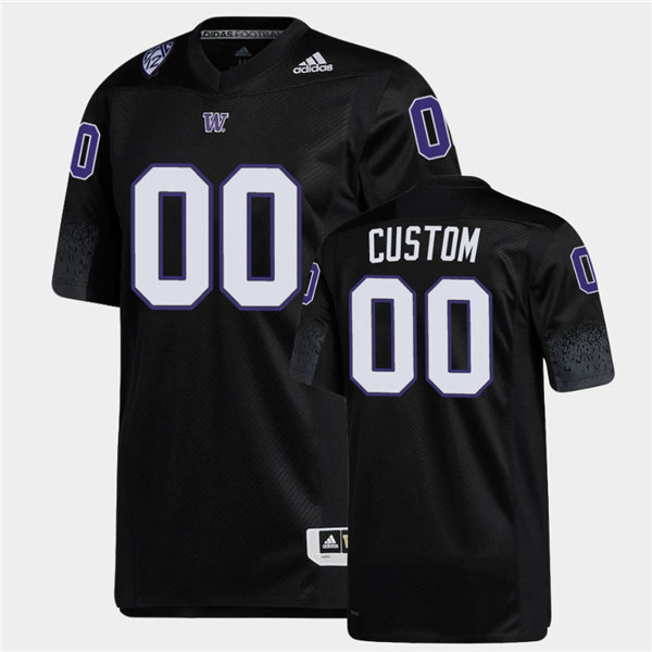  Youth Washington Huskies Custom Adidas 2022 Black Football Game Jersey 