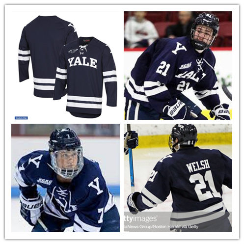  Youth Yale Bulldogs Custom Navy Under Armour College Hockey Game Jersey 