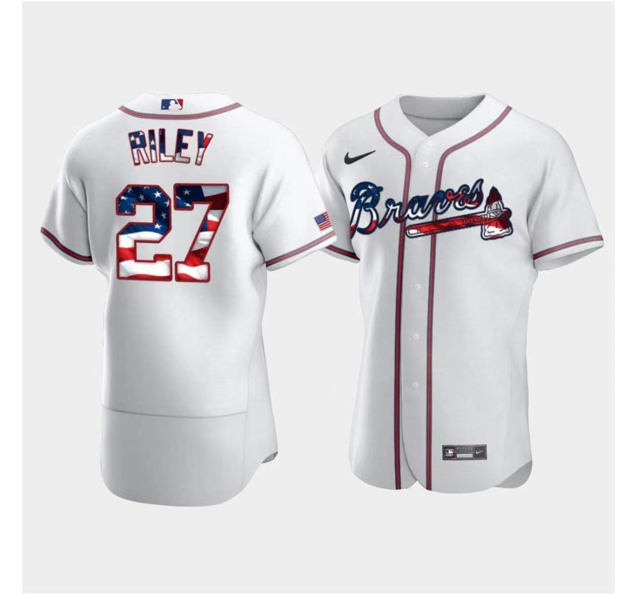 Custom Mens Atlanta Braves USA Flag front Jersey