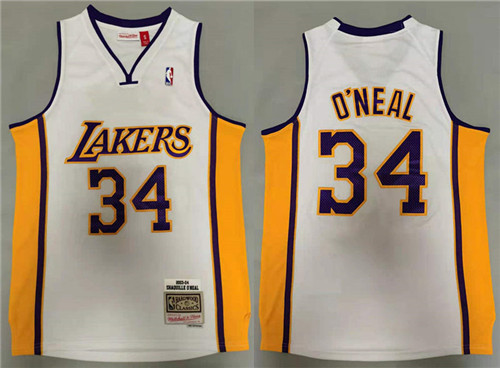 Los Angeles Lakers retired players Shaquille O'Neal 1999-2000 white Classics Throwback Jersey #34