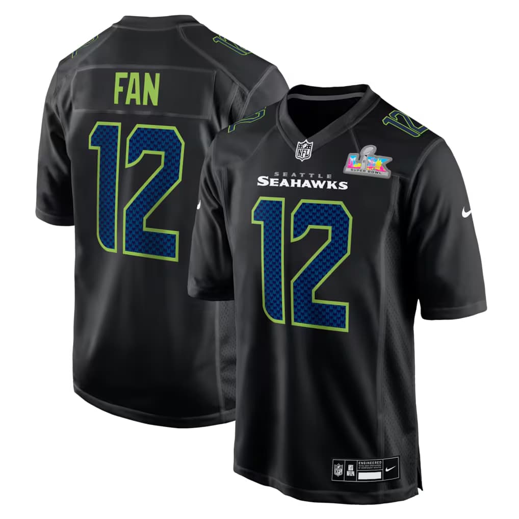 12s Seattle Seahawks Nike Super Bowl LX Patch Carbon Fashion Game Jersey - Black