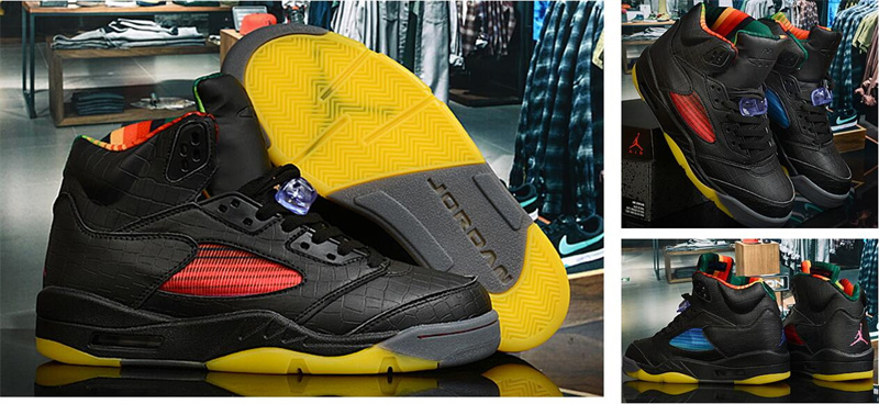 Air Jordan 5 Retro Men Shoes Black Colourful