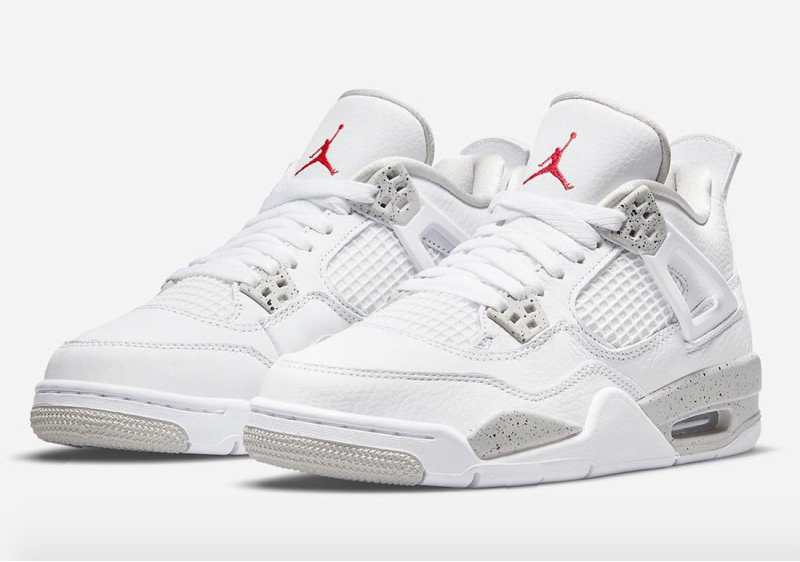 Men Air Jordan 4 Oreo White Shoes Red Logo