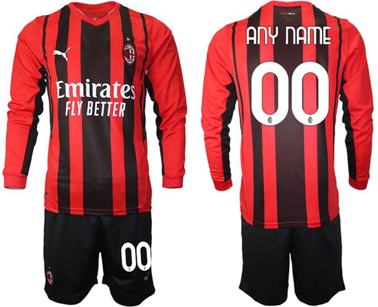 Men AC Milan Long Sleeve Soccer Jerseys 500 Customized
