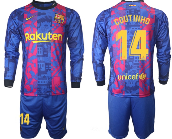 Men Barcelona Long Sleeve Soccer Jerseys 509