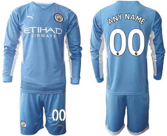 Men Manchester City Long Sleeve Soccer Jerseys 500 Customized