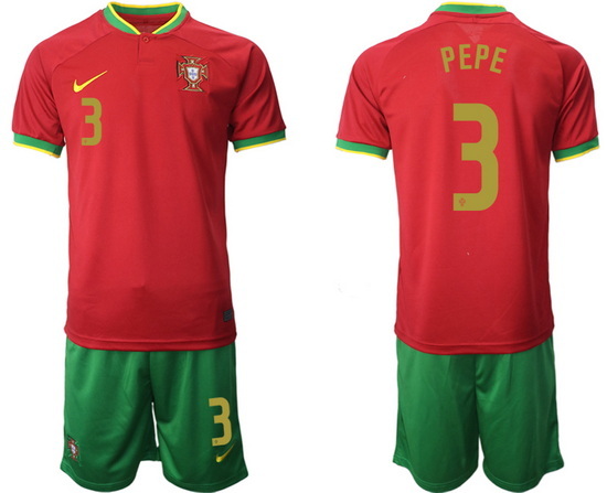 Portugal 2022 World Cup Soccer Jersey #3 PEPE RED