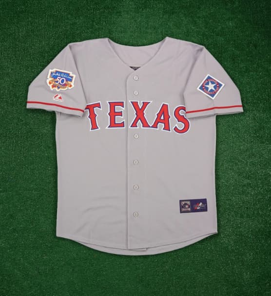 1997 Texas Rangers Grey Road Jackie 50th Men's Cooperstown Jersey