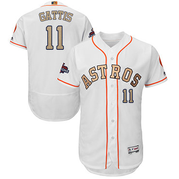 1Houston Astros #11 Evan Gattis White FlexBase Authentic 2018 Gold Program Cool Base Stitched MLB Jersey