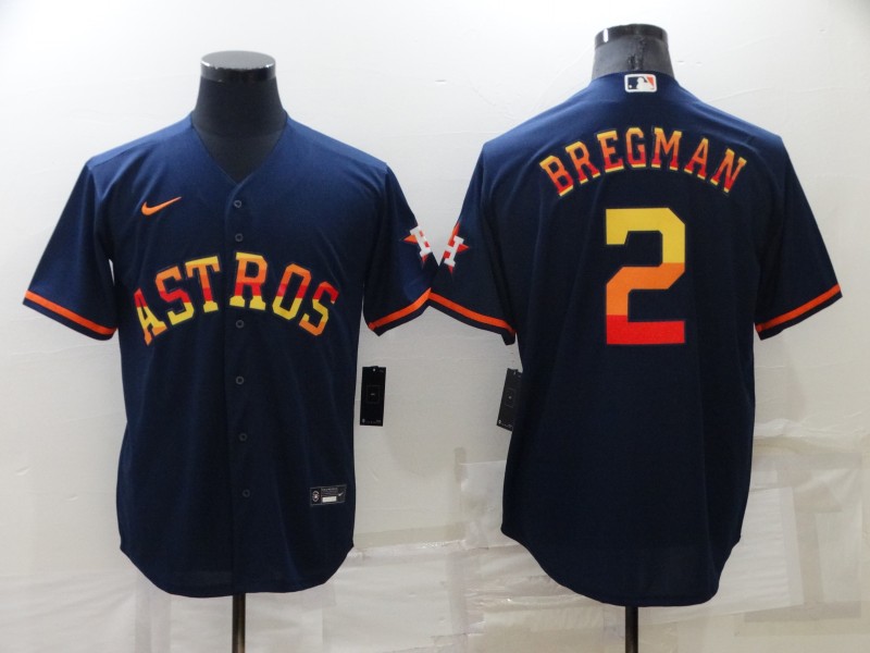 1Men's Houston Astros #2 Alex Bregman Navy Blue Rainbow Stitched MLB Cool Base Nike Jersey