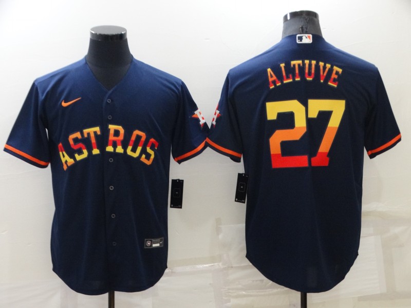 1Men's Houston Astros #27 Jose Altuve Navy Blue Rainbow Stitched MLB Cool Base Nike Jersey