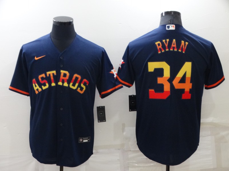 1Men's Houston Astros #34 Nolan Ryan Navy Blue Rainbow Stitched MLB Cool Base Nike Jersey