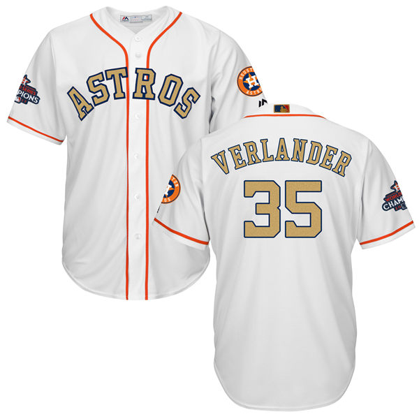 1Men's Houston Astros #35 Justin Verlander White 2018 Gold Program Cool Base Stitched MLB Jersey