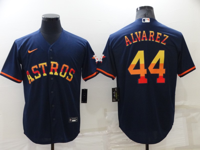 1Men's Houston Astros #44 Yordan Alvarez Navy Blue Rainbow Stitched MLB Cool Base Nike Jersey