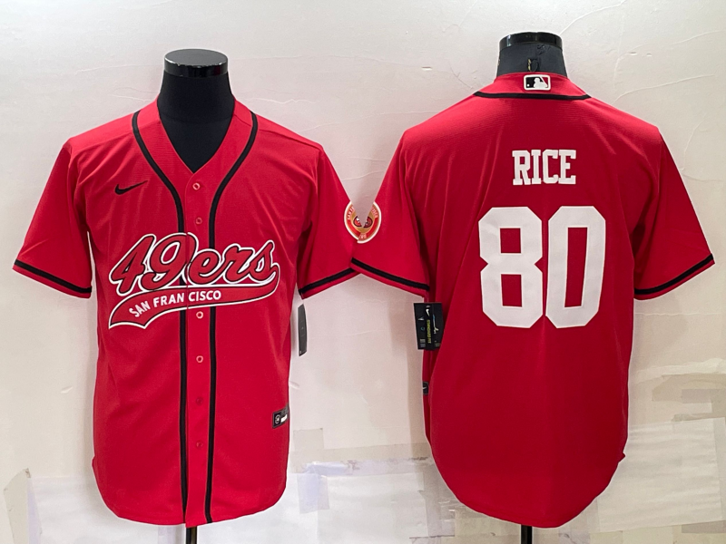 1Men's San Francisco 49ers #80 Jerry Rice Red Stitched Cool Base Nike Baseball Jersey