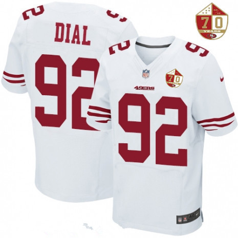 1Men's San Francisco 49ers #92 Quinton Dial White 70th Anniversary Patch Stitched NFL Nike Elite Jersey
