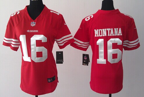 1Nike San Francisco 49ers #16 Joe Montana Red Game Womens Jersey