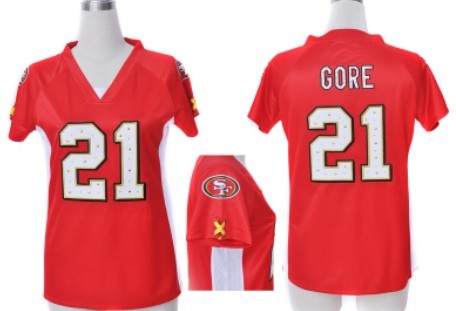 1Nike San Francisco 49ers #21 Frank Gore 2012 Red Womens Draft Him II Top Jersey