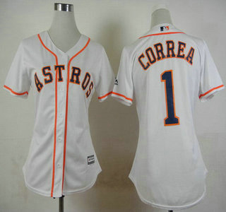 1Women's Houston Astros #1 Carlos Correa Home White 2015 MLB Cool Base Jersey