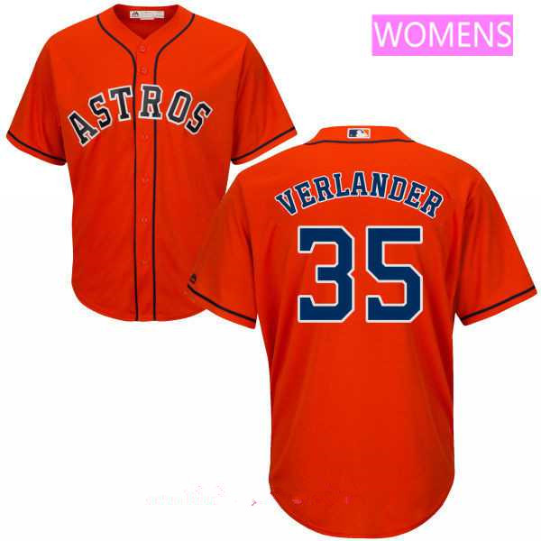 1Women's Houston Astros #35 Justin Verlander Orange Stitched MLB Majestic Cool Base Jersey