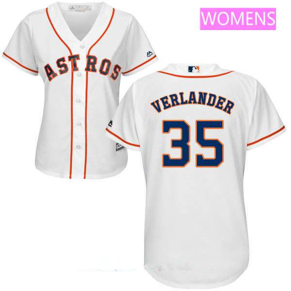 1Women's Houston Astros #35 Justin Verlander White Home Stitched MLB Majestic Cool Base Jersey