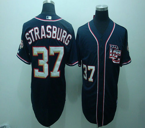 MLB Washington Nationals 37 Strasburg Navy Blue Jersey