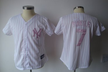 2011 womennull jersey by majestic athletic yankees 7# mantle white with pink strip