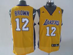 NBA Los Angeless Lakers #12 Brown Yellow Jerseys swingman