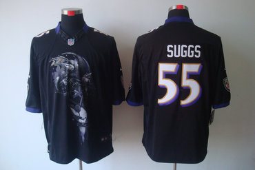 2012 NEW NFL Baltimore Ravens 55 Terrell Suggs Black Jerseys (Helmet Tri-Blend Limited
