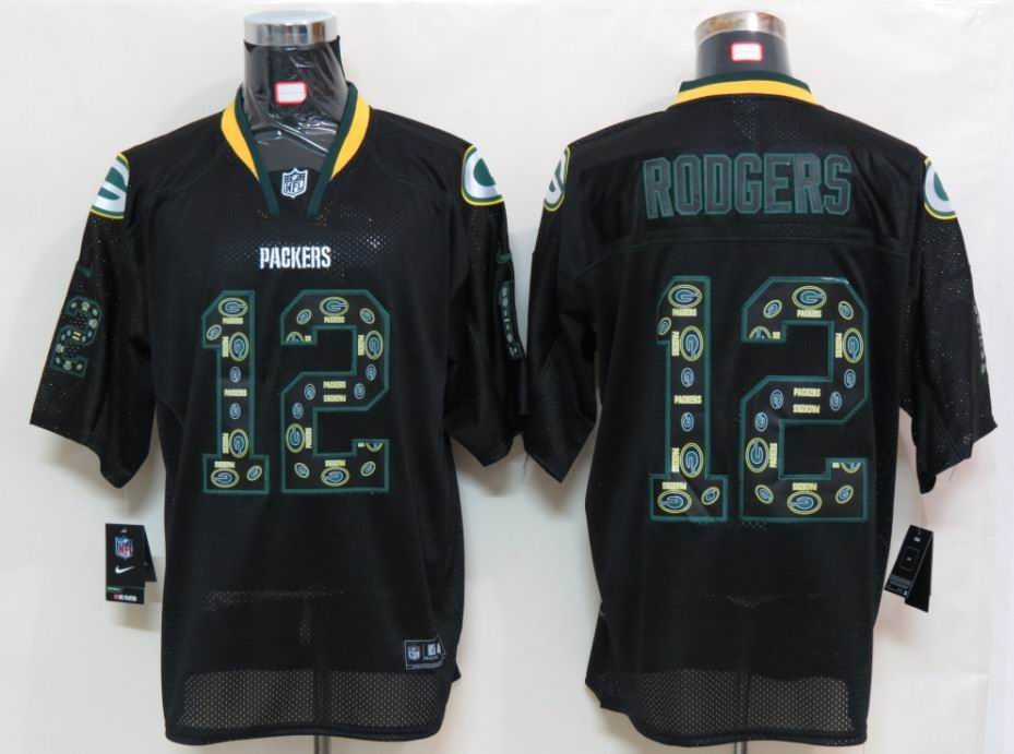 2012 NEW NFL Green Bay Packers 12 Aaron Rodgers Lights Out Black Elite Jerseys