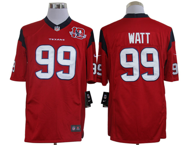 2012 NEW NFL Houston Texans 99 J.J. Watt Red Jerseys W 10th Patch (Limited)
