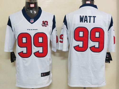 2012 NEW NFL Houston Texans 99 J.J. Watt White Jerseys W 10th Patch (Limited)