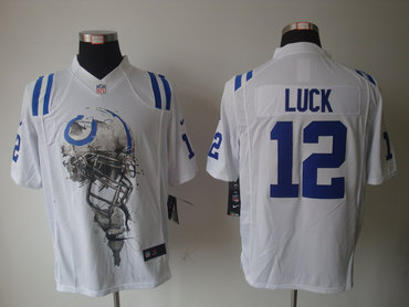 2012 NEW NFL Indianapolis Colts 12 Andrew Luck White Jerseys (Helmet Tri-Blend Limited)