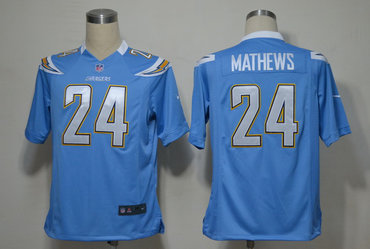 2012 NEW NFL San Diego Chargers 24 Ryan Mathews Lt.Blue Jerseys (Game)