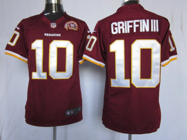 2012 NEW NFL Washington RedSkins 10 Robert Griffin III Red W 80TH Patch Jerseys(Game)