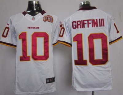 2012 NEW NFL Washington RedSkins 10 Robert Griffin III White W 80TH Patch Jerseys(Limited)