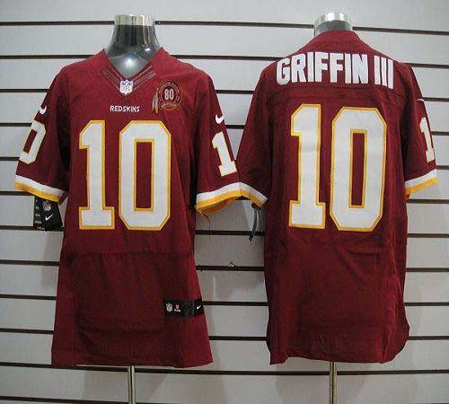 2012 NEW NFL Washington Redskins 10 Robert Griffin III Red Jerseys W 80TH Patch (Elite)