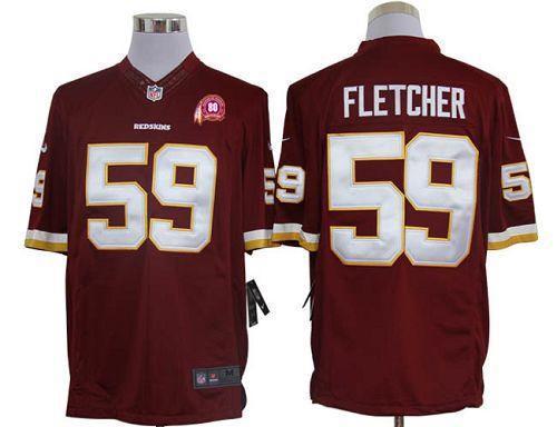 2012 NEW NFL Washington Redskins 59 London Fletcher Red Jerseys W 80TH Patch(Limited)