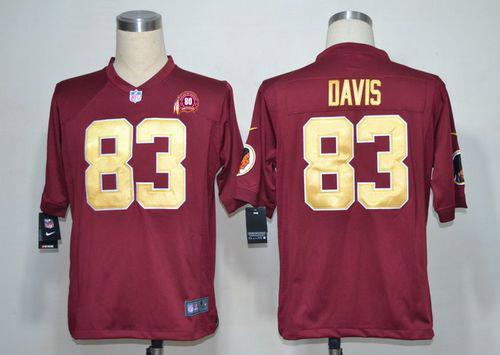 2012 NEW NFL Washington Redskins 83 Fred Davis Red Jerseys W 80TH Patch Gold Numbers(Game)