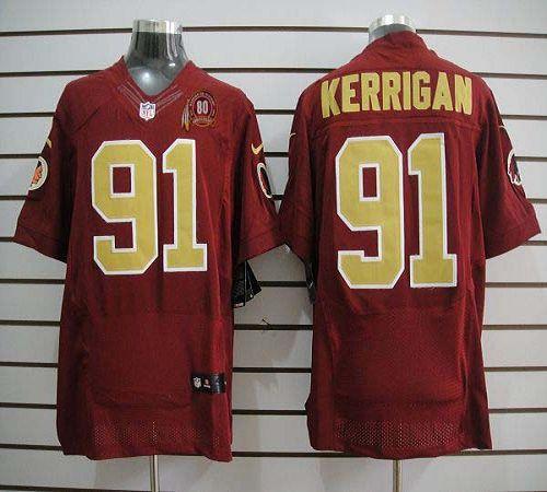 2012 NEW NFL Washington Redskins 91 Ryan Kerrigan Red Jerseys W 80TH Patch M&N (Elite)