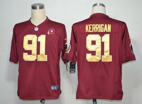 2012 NEW NFL Washington Redskins 91 Ryan Kerrigan White Jerseys W 80TH Patch Gold Number (Game)