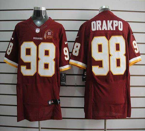 2012 NEW NFL Washington Redskins 98 Brian Orakpo Red Jerseys W 80TH Patch(Elite)