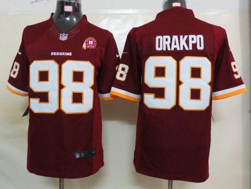 2012 NEW NFL Washington Redskins 98 Brian Orakpo Red Jerseys W 80TH Patch(Limited)