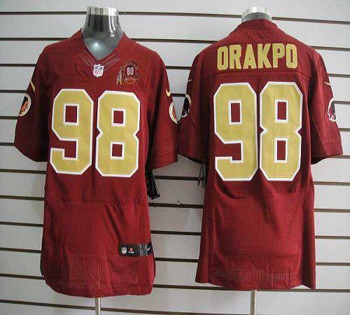 2012 NEW NFL Washington Redskins 98 Brian Orakpo Red Jerseys W 80TH Patch M&N (Elite)